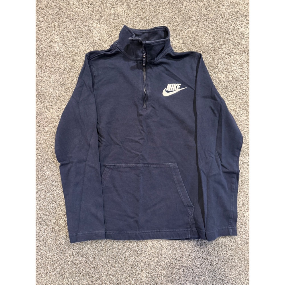 Nike Pullover Kids L Navy Blue Quarter Zip Long Sleeve Kangaroo Pocket Logo